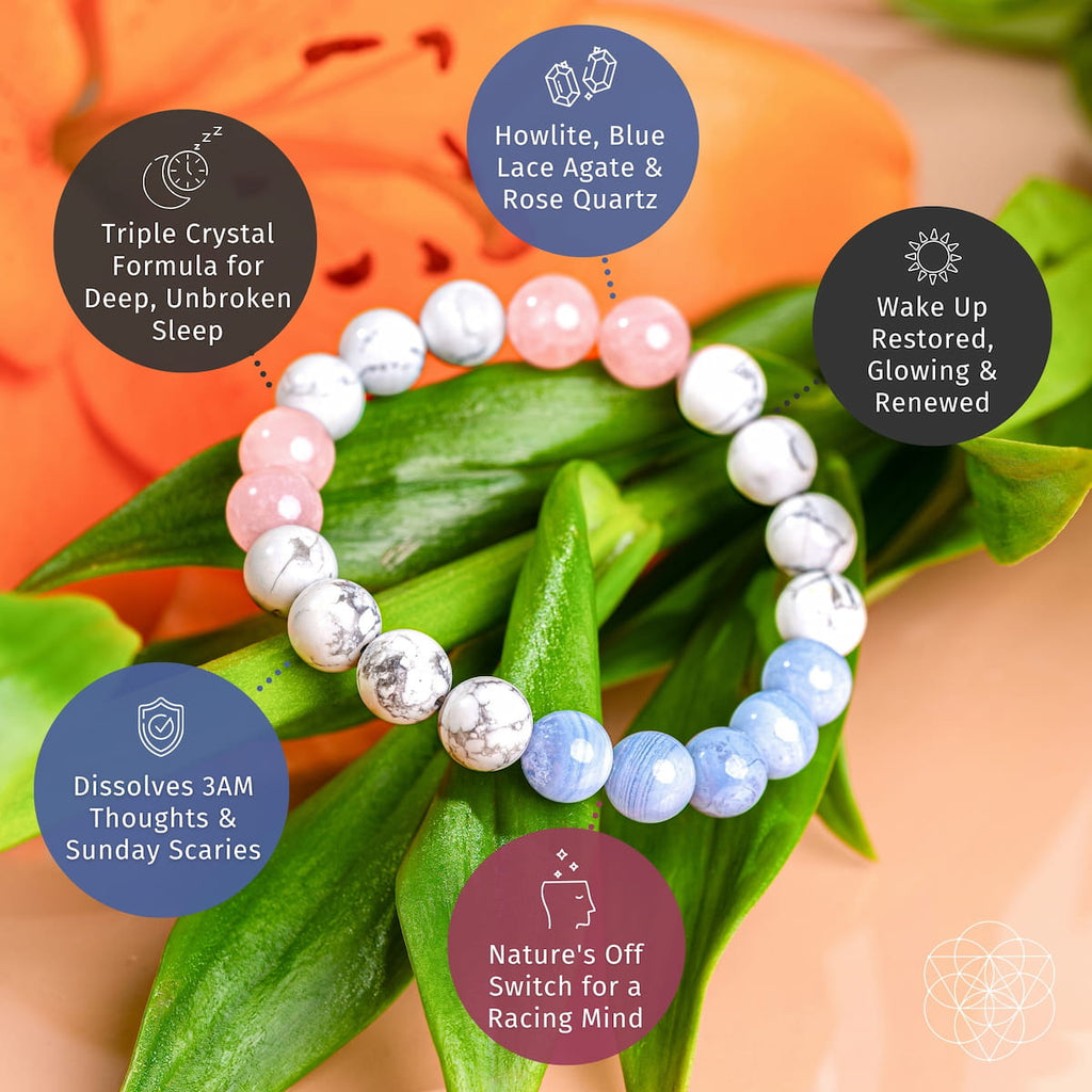 Crystal Bracelet for Sleep & Anxiety – Howlite, Blue Lace Agate & Rose Quartz