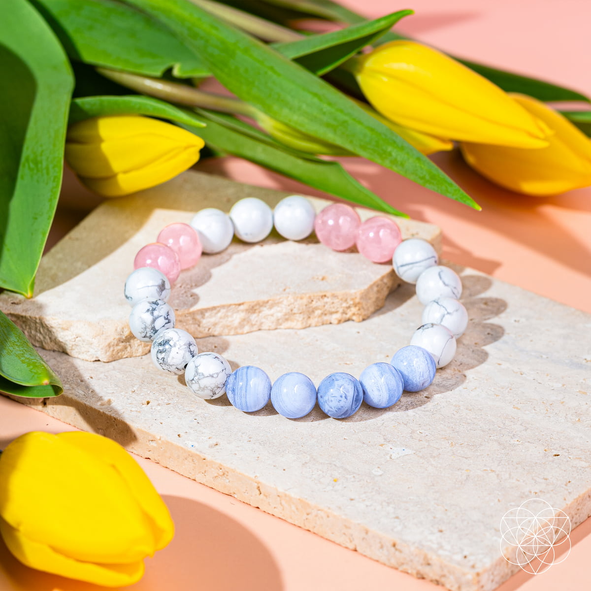 Crystal Bracelet for Sleep & Anxiety – Howlite, Blue Lace Agate & Rose Quartz