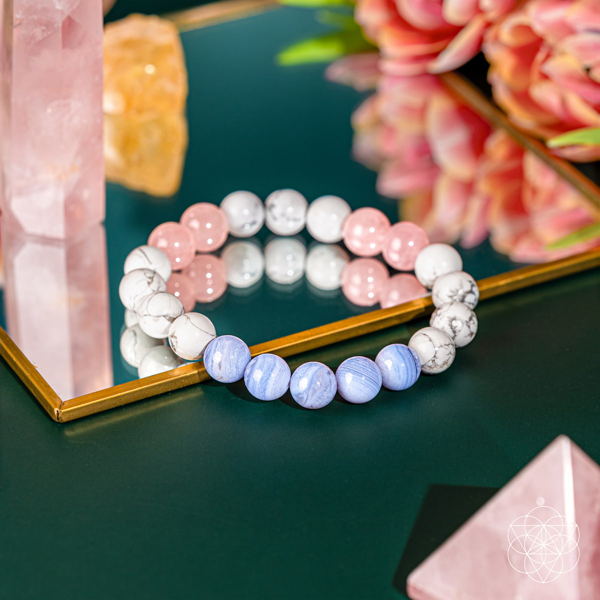 Crystal Bracelet for Sleep & Anxiety – Howlite, Blue Lace Agate & Rose Quartz