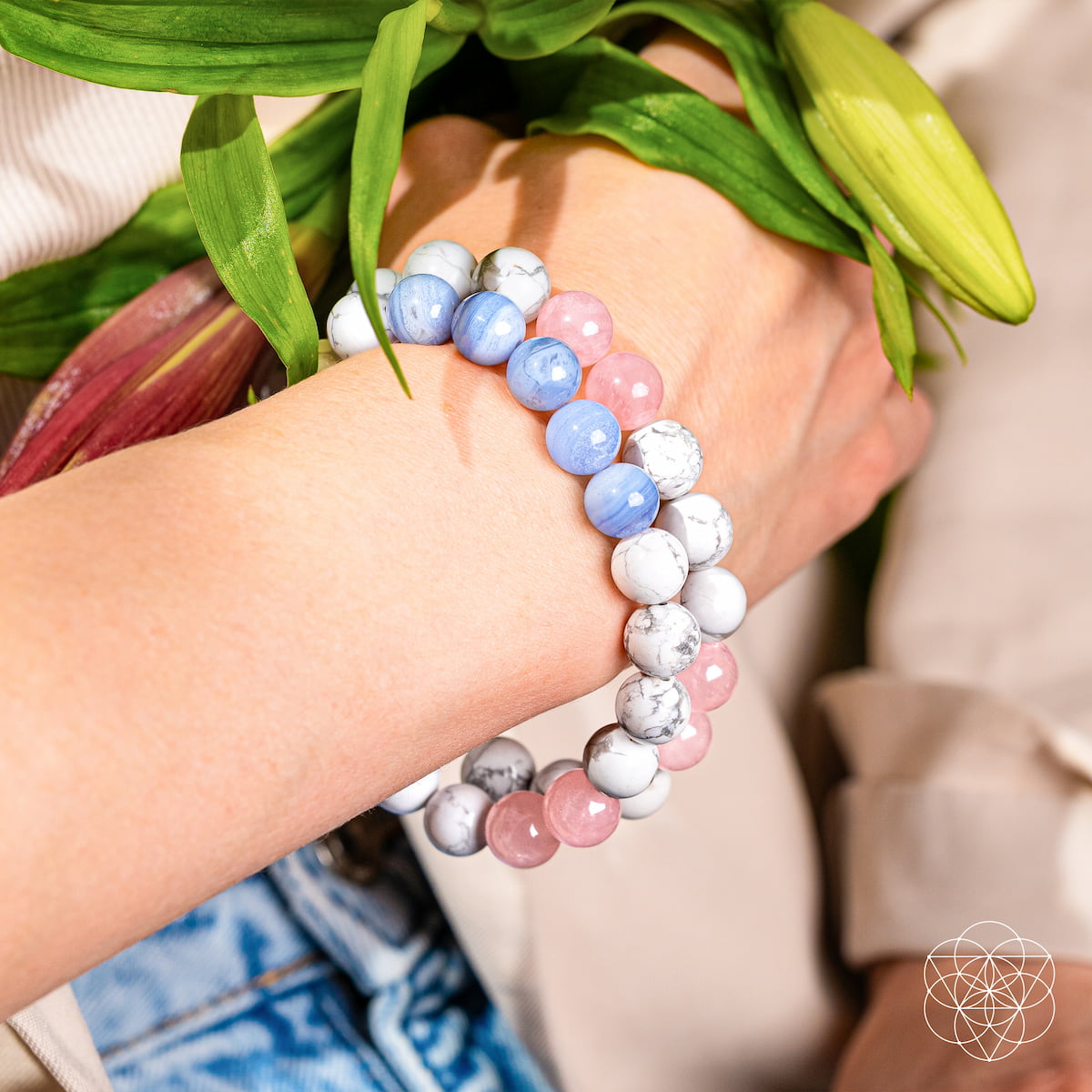 Crystal Bracelet for Sleep & Anxiety – Howlite, Blue Lace Agate & Rose Quartz