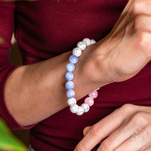 Crystal Bracelet for Sleep & Anxiety – Howlite, Blue Lace Agate & Rose Quartz