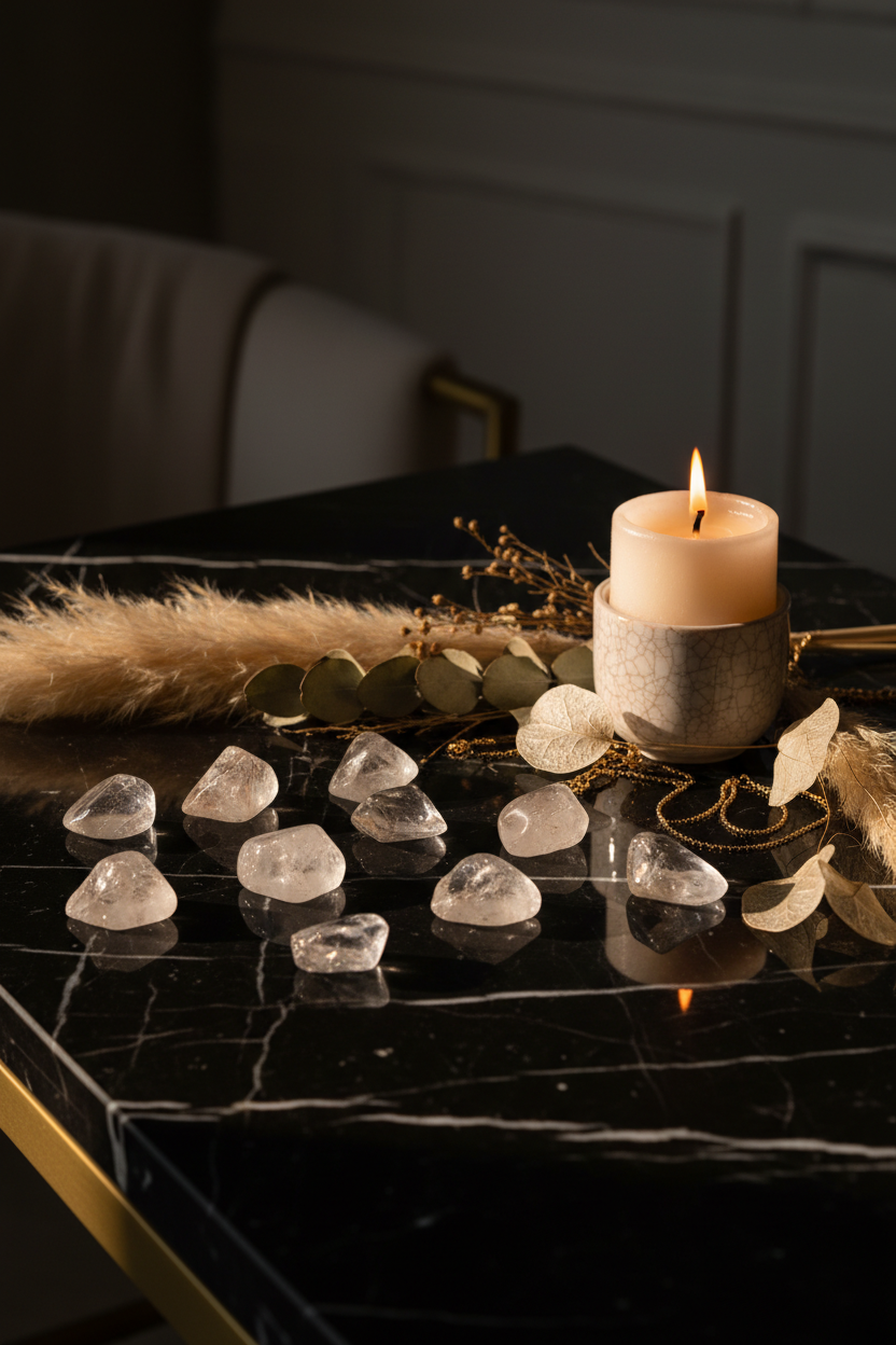 Clear Quartz Tumbled Crystal Stones lifestyle photo